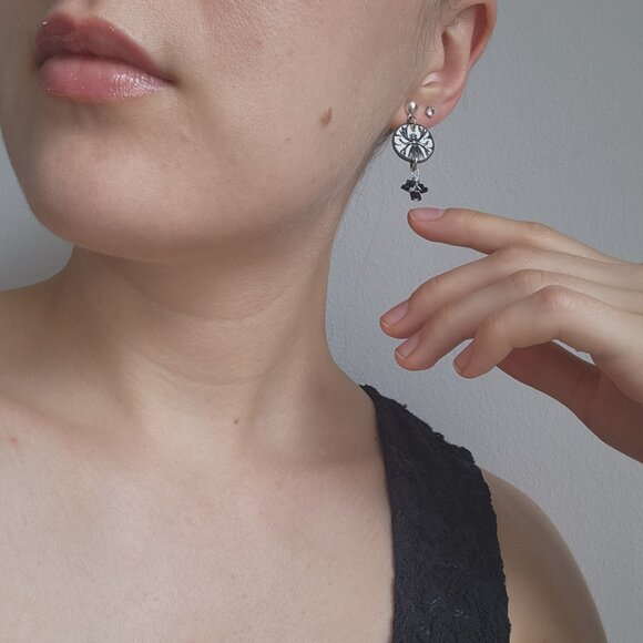 Black and white dark fairy goth earrings - Picture 8 of 9